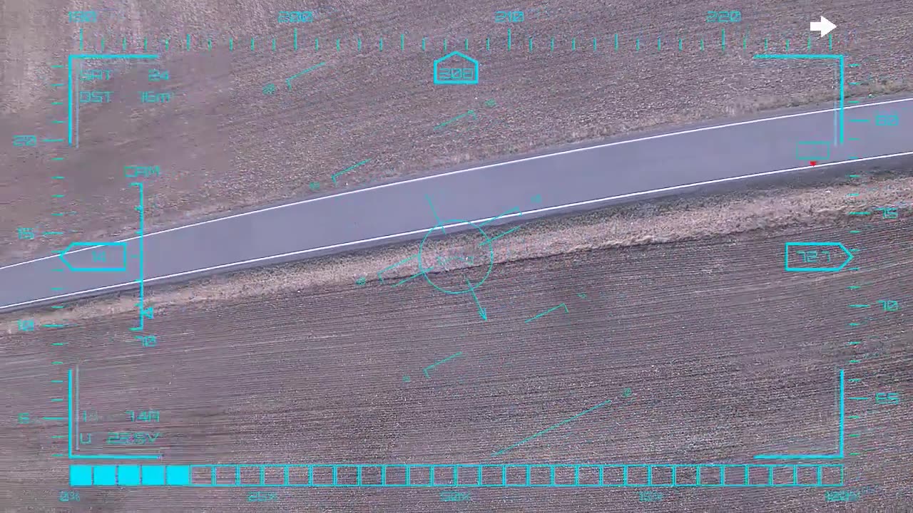 Low pass over the road — onboard AI target lock and real-time tracking from a UAV in strong crosswind, FPV goggles DVR