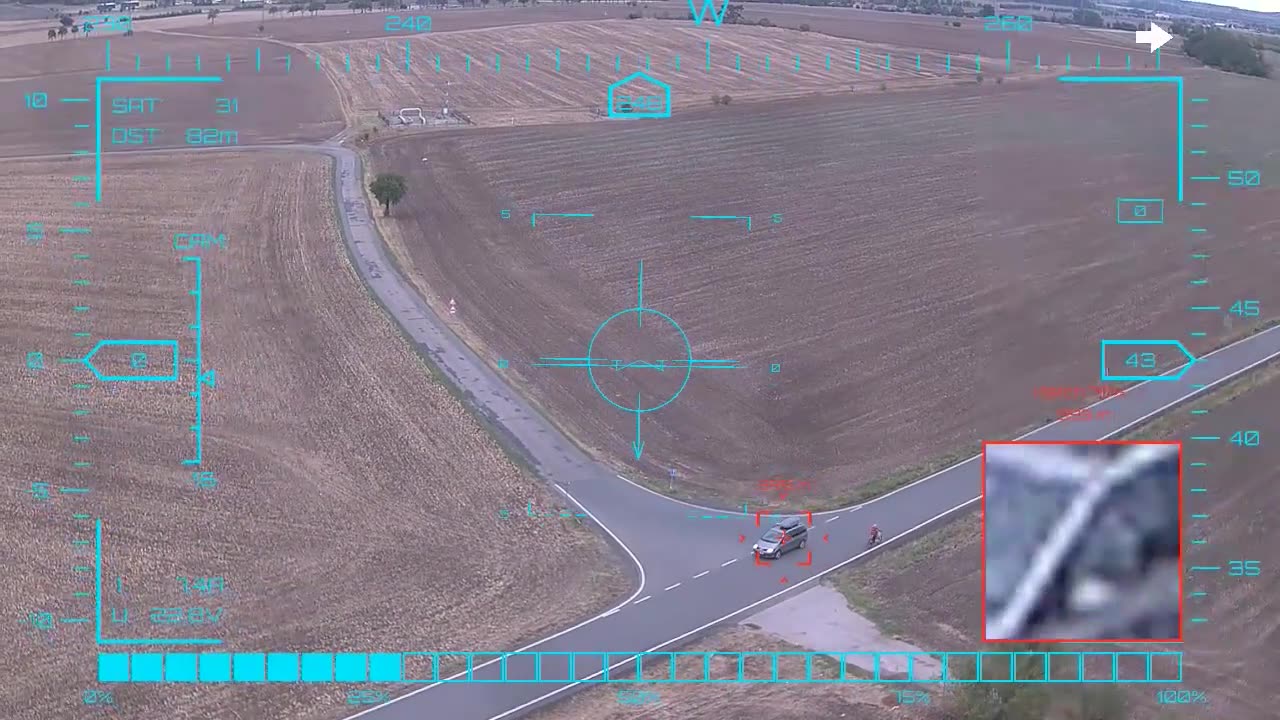 Dark sedan through bends — onboard AI target lock and real-time tracking from a UAV, FPV goggles DVR